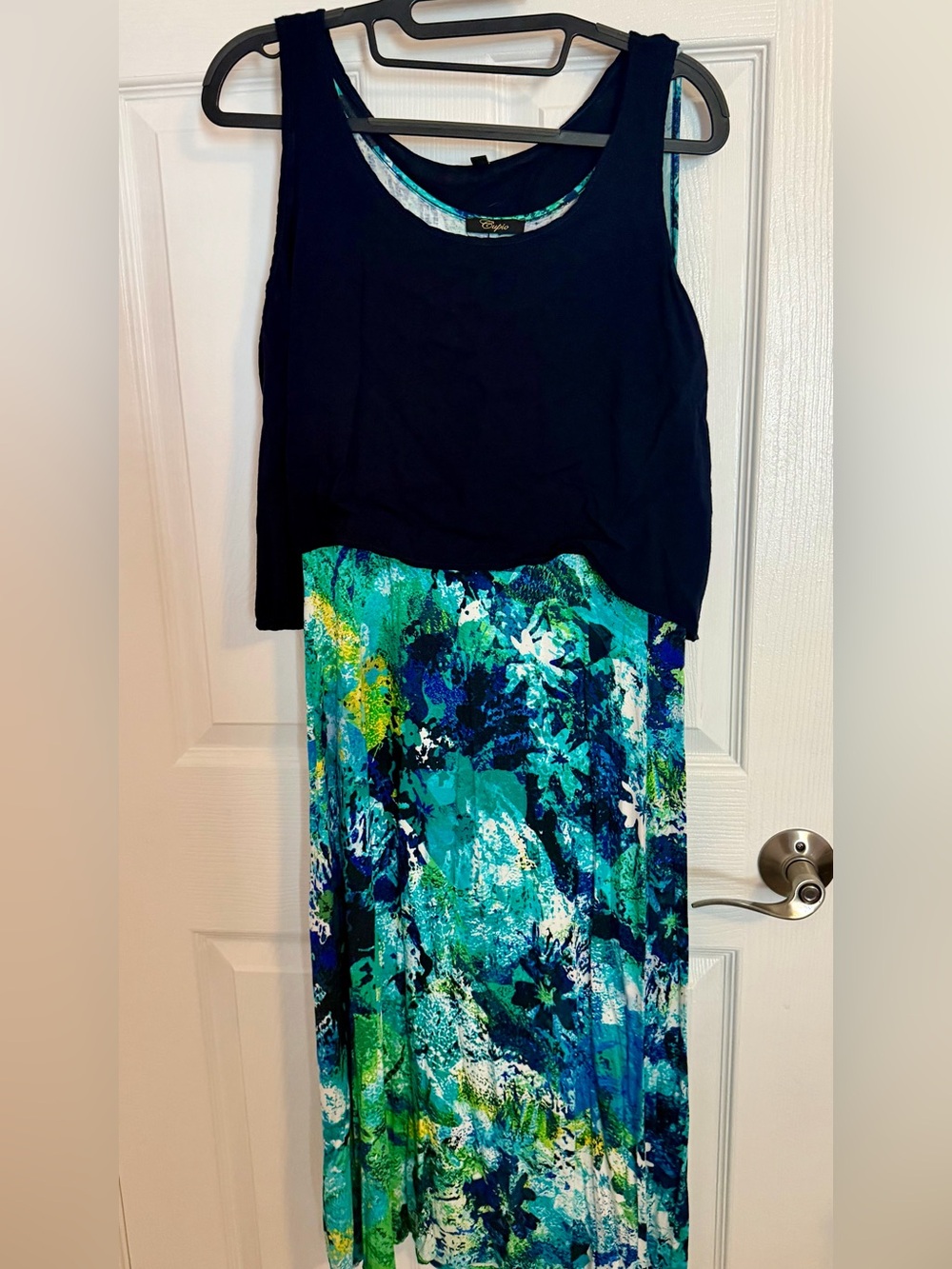 Cupio 2-Pc Abstract Blues/Greens Sleeveless Dress w/Shawl Sz M